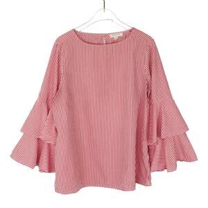 Nordstrom Beachlunchlounge Red and White Striped Ruffle Sleeve Blouse Medium